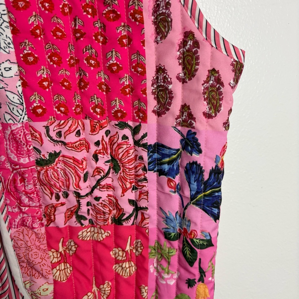 Patchwork Pink Quilted Vest Cottagecore Colorful Boho Floral Gilet Cardigan M - Picture 5 of 8